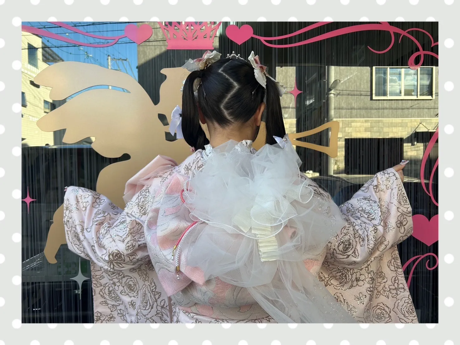 成人式　振袖　前撮り撮影会　奈良　ヘップバーンシュシュ　ピンク　バラ柄　グリッター　キラキラ振袖　リボン付き　圧倒的一番　かわいい　人気キャバ嬢ご用達　ぴょな
