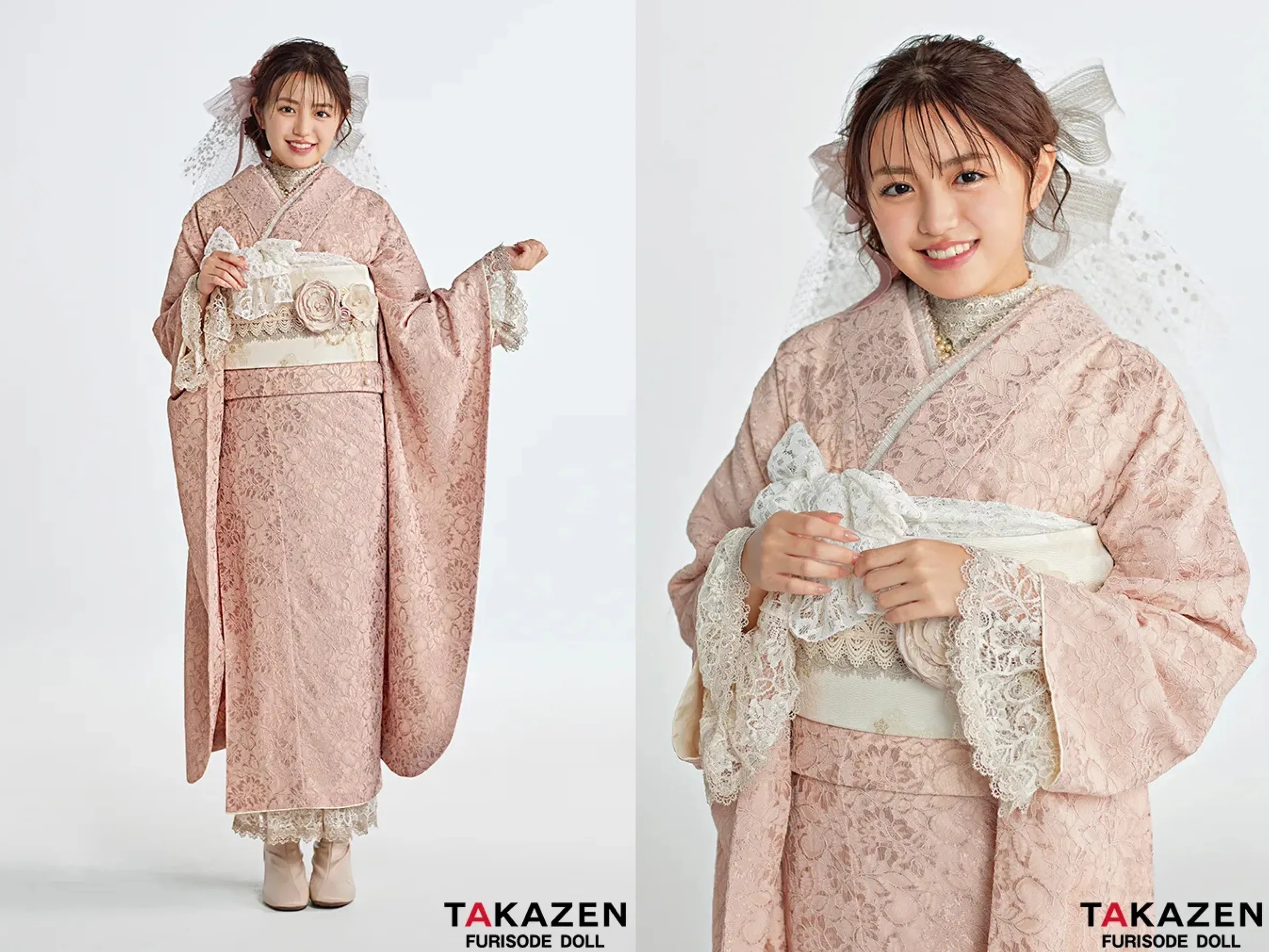 振袖　レンタル　奈良　くすみカラーガーリー　白/グレー/ダスティーカラー　牡丹柄　大人っぽい振袖　人気　華徒然×吉木千紗都　ブリッジマン遊七　くすみカラーガーリー　くすみピンク/淡い色　総レース　あざとかわいい　人気　レースインナー/ブーツスタイル　香音ちゃん【通販可】25018
