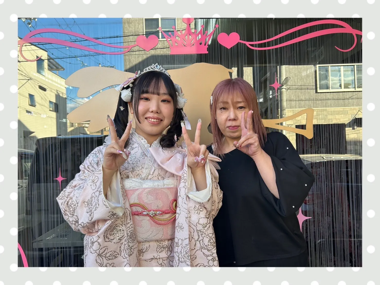 成人式　振袖　前撮り撮影会　奈良　ヘップバーンシュシュ　ピンク　バラ柄　グリッター　キラキラ振袖　リボン付き　圧倒的一番　かわいい　人気キャバ嬢ご用達　ぴょな