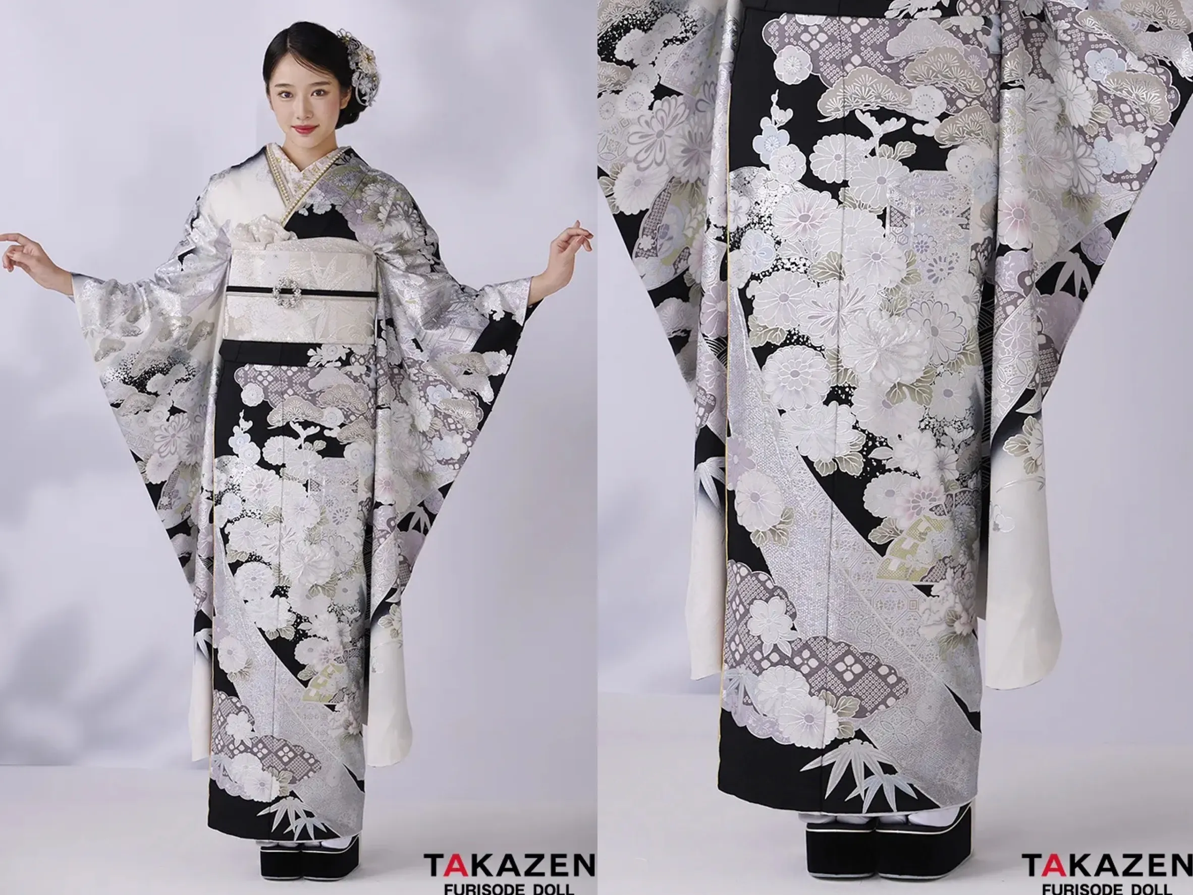振袖　レンタル　奈良　高級古典　関芳/最高級金彩刺繍友禅　黒/シルバー　レース　かっこいい　大人っぽい振袖　天翔天音