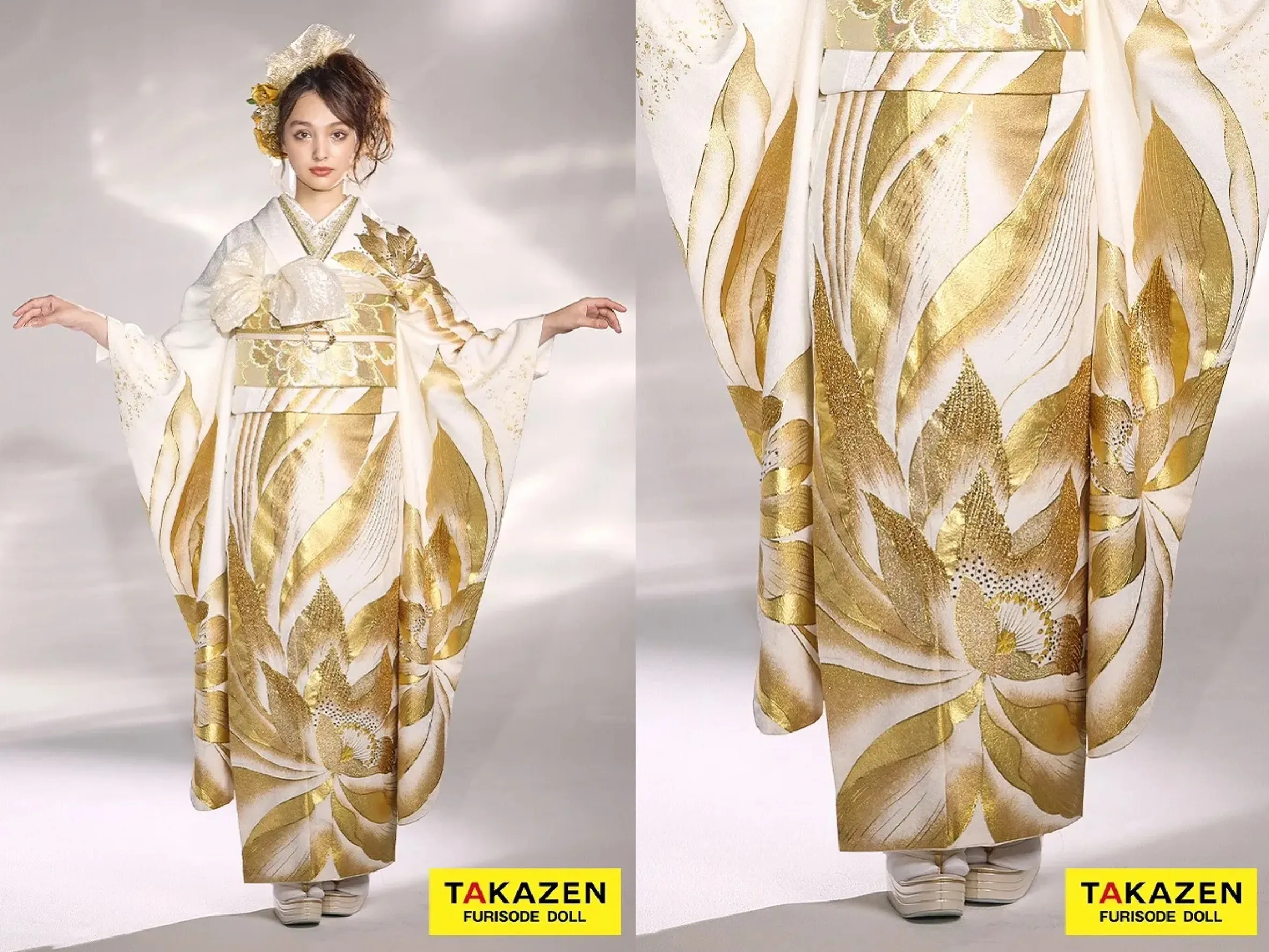 振袖　レンタル　奈良　帯　可愛い　アレンジ　華やか　綺麗　モード　黒/シルバー　牡丹柄/大柄　派手　クール系振袖　キラキラスワロフスキー付き　かっこいい　クール　ギャル　目立つ　今井アンジェリカ【通販可】24065　モード　白金(ゴールド)　牡丹柄/大柄　1番目立つ　かっこいい振袖　キラキラスワロフスキー付き　エレガント　派手かわいい　ギャル　香川るな【通販可】　24066