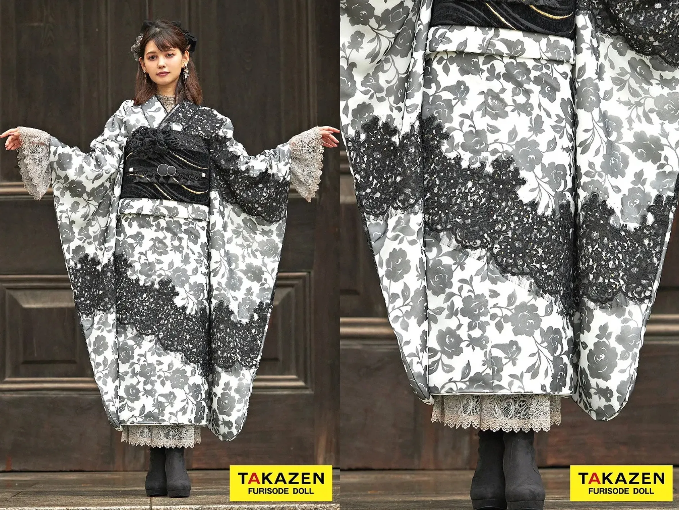 【TAKAZEN奈良店】12日♡ヨーロッパのオートクチュールドレスをイメージ✨大きなレースが特徴的なモノトーンお振袖をご紹介致します♡
