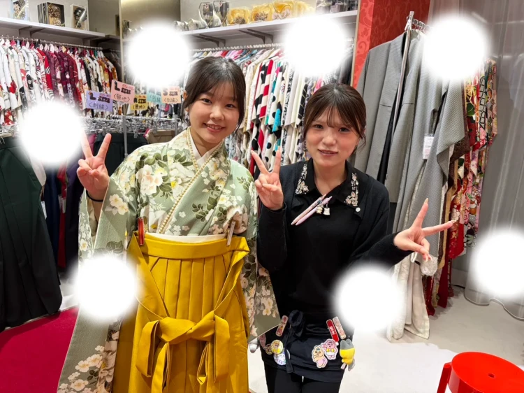 成人式　卒業式　TAKAZEN 袴レンタル　くすみ系袴　緑袴　おしゃれ袴