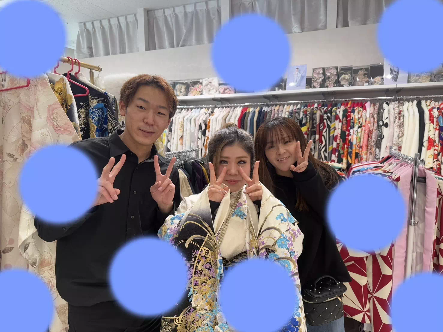 TAKAZEN神戸旧居留地店　前撮り撮影会　イマドキ　カワイイ　コディネート　振袖　レンタル　モード　青　ヒョウ柄
