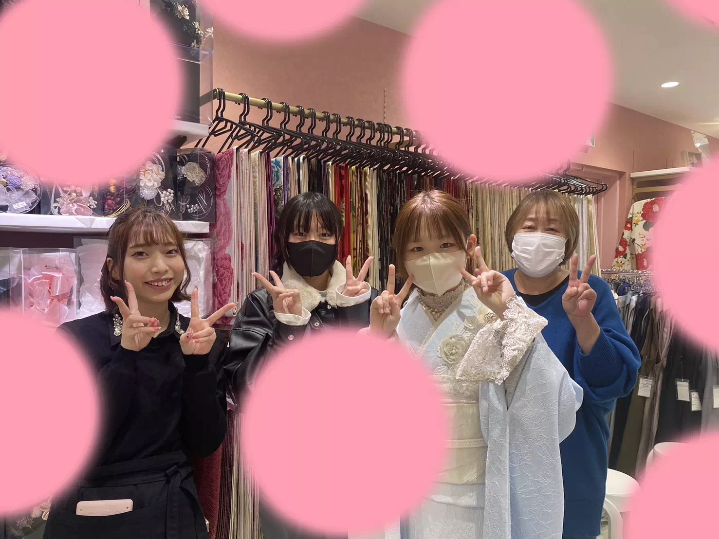 TAKAZEN姫路店　姫路市　成人式　卒業式　　振袖　イマドキ振袖　カワイイ　かわいい　水色　くすみカラー　レース　口コミ