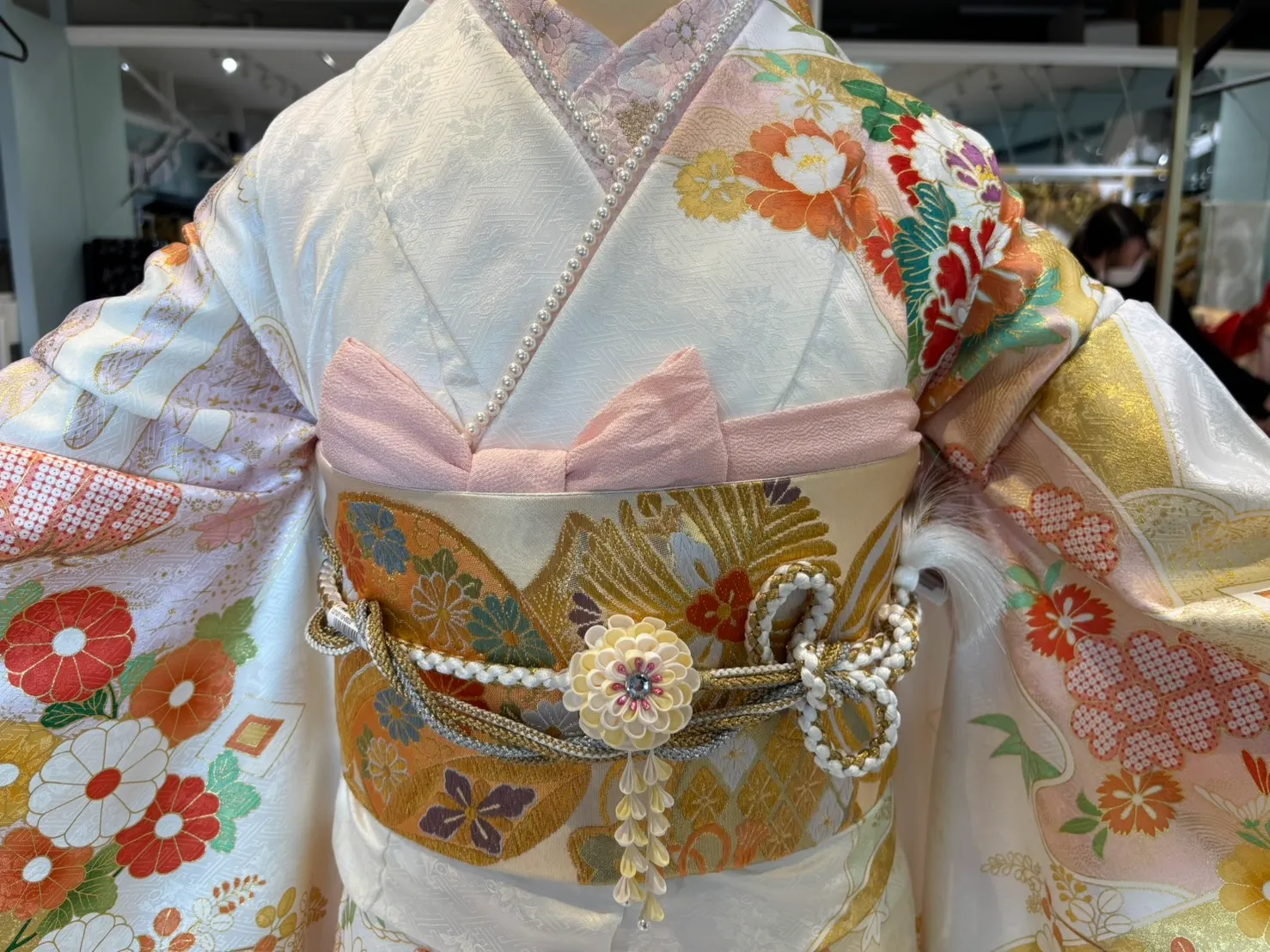 成人式　振袖レンタル　大阪　堺　白　ピンク　プレミアム古典　田中優子　吉澤織物