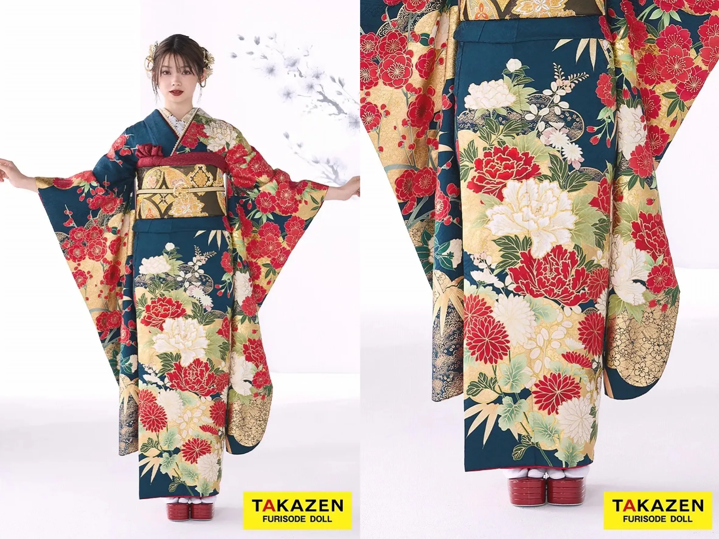 振袖　レンタル　奈良　粋古典　紺/赤/ゴールド(金色)　牡丹柄/大柄　金彩刺繍京友禅　かっこいい　綺麗め　渋い古典振袖　豪華　南琴奈