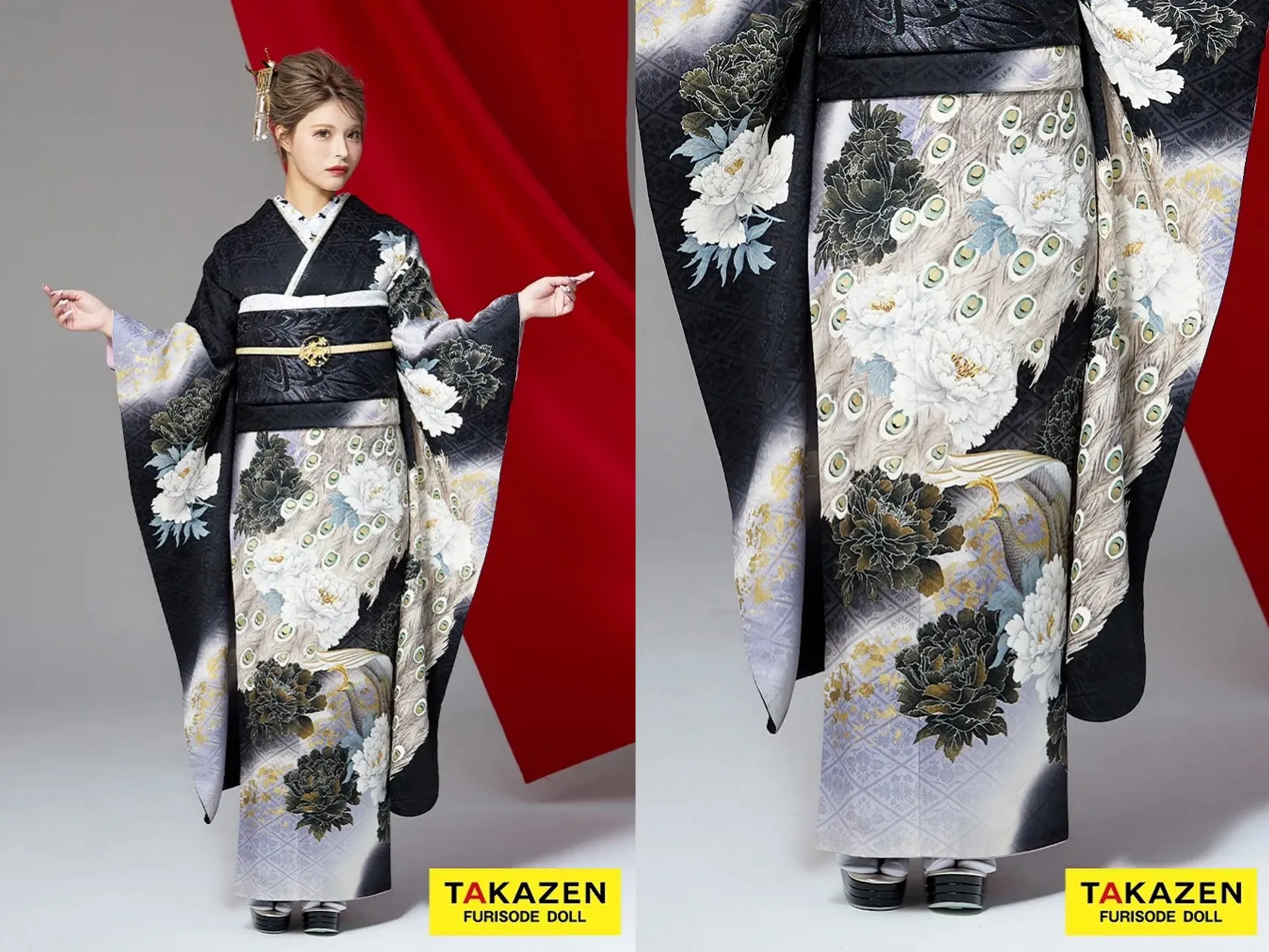 振袖　レンタル　奈良　帯　可愛い　アレンジ　華やか　綺麗　ジャパンモード　黒/シルバー(銀色)　本物龍柄一番人気　目立つ　オリジナル　派手　ギラギラ　いかつい　今井アンジェリカ【通販可】21045　ジャパンモード　黒/グレー　孔雀柄　大人っぽい　かっこいい着こなし振袖　渋い　クール　極妻風　今井アンジェリカ【通販可】32147