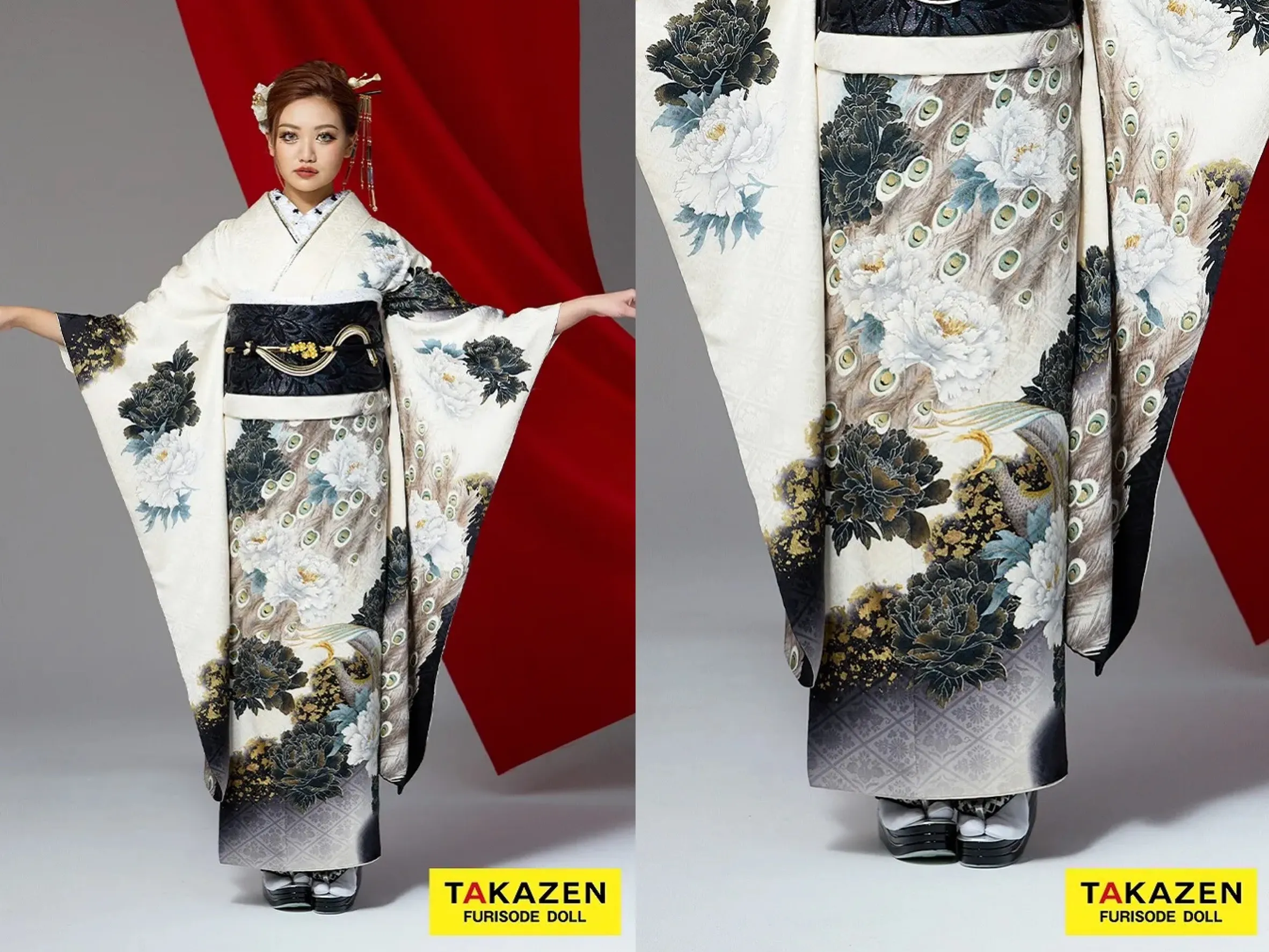 振袖　レンタル　奈良　帯　可愛い　アレンジ　華やか　綺麗　ジャパンモード　黒/シルバー(銀色)　本物龍柄一番人気　目立つ　オリジナル　派手　ギラギラ　いかつい　今井アンジェリカ【通販可】21045　ジャパンモード　白/グレー　孔雀柄　シック　渋い　かっこいい振袖　粋　ギャル　大人っぽい　花魁風　中村りおん【通販可】32146