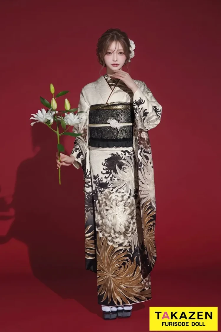 TAKAZENのレンタル振袖 玉城ティナ×紅一点ブランド振袖 ニュアンスカラー/テラコッタ 乱菊/大柄 個性的 大人っぽい 人とかぶらない かっこいい【通販可】K1188