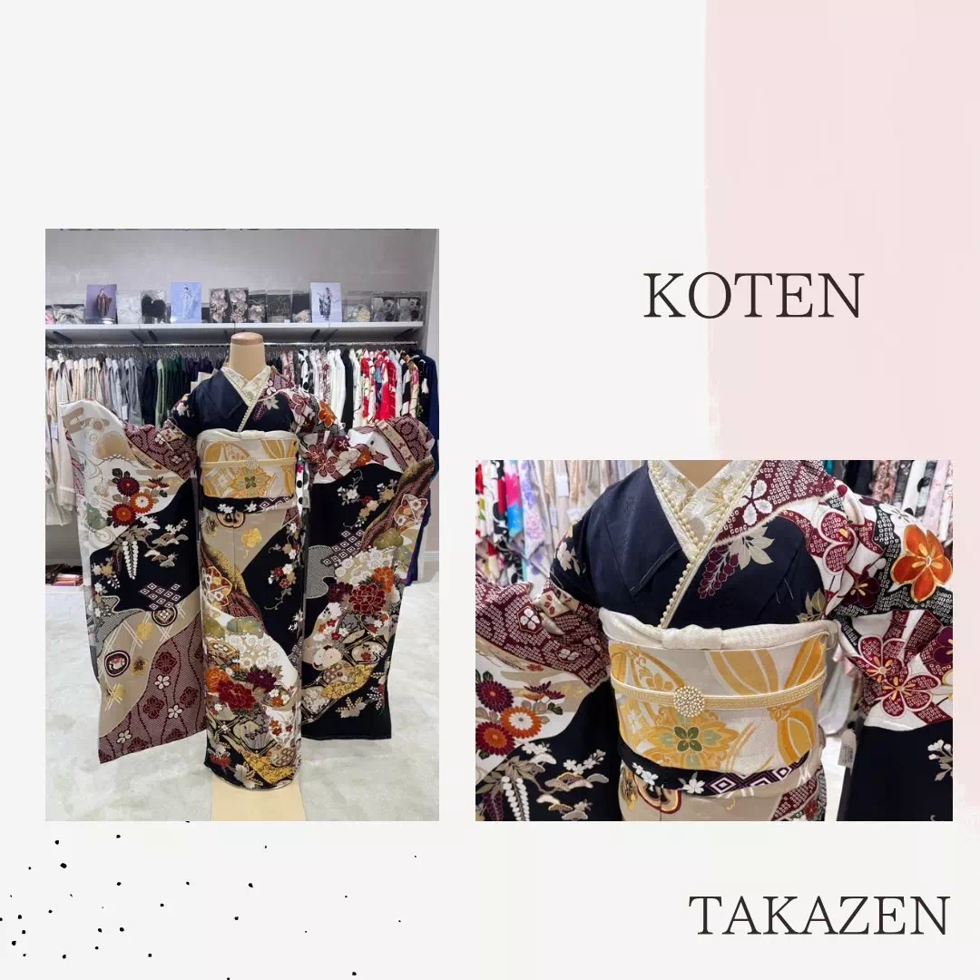 TAKAZEN神戸旧居留地店　前撮り撮影会　イマドキ　カワイイ　コディネート　振袖　レンタル　正統派古典　紺色