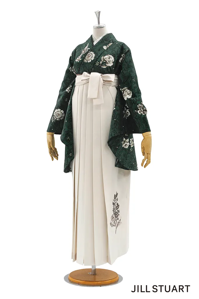 TAKAZENのレンタル袴 JILL STUARTブランド袴　グリーン　フルール　大人っぽい　上品　ブーツスタイル　洋風　きれいめ【通販可】R26051