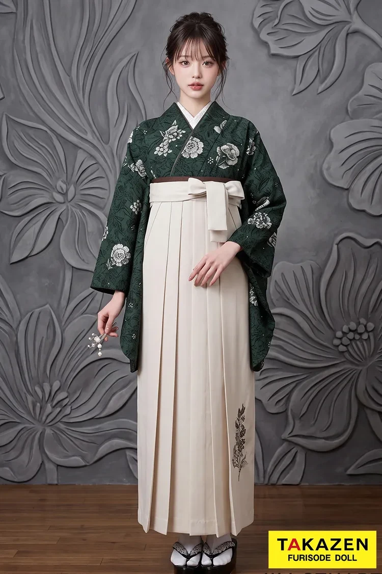 TAKAZENのレンタル袴 JILL STUARTブランド袴 グリーン フルール 大人っぽい 上品 ブーツスタイル 洋風 きれいめ【通販可】R26051