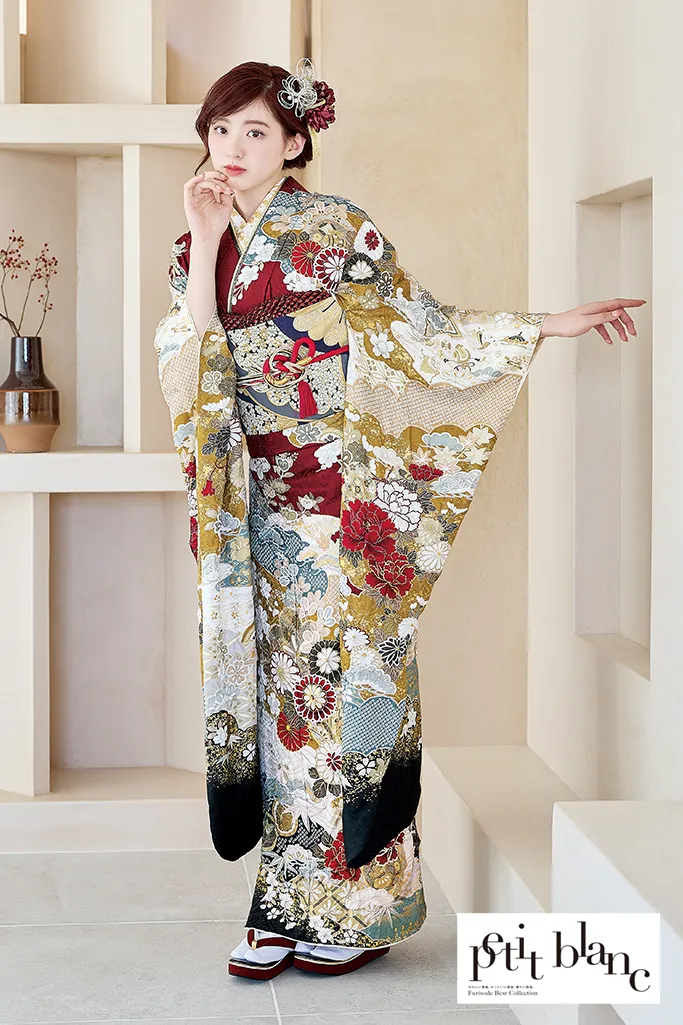 TAKAZENのレンタル振袖 正統派古典　赤　菊柄　王道　綺麗　上品　柄小さめ　定番　はんなり【通販可】K1209