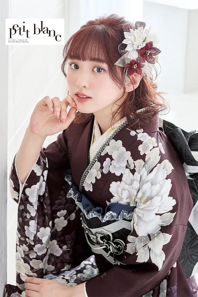 TAKAZENのレンタル振袖 正統派古典　あずき色/茶色　牡丹柄　珍しい色　大人っぽい　綺麗系　上品　おしとやか【通販可】K1215