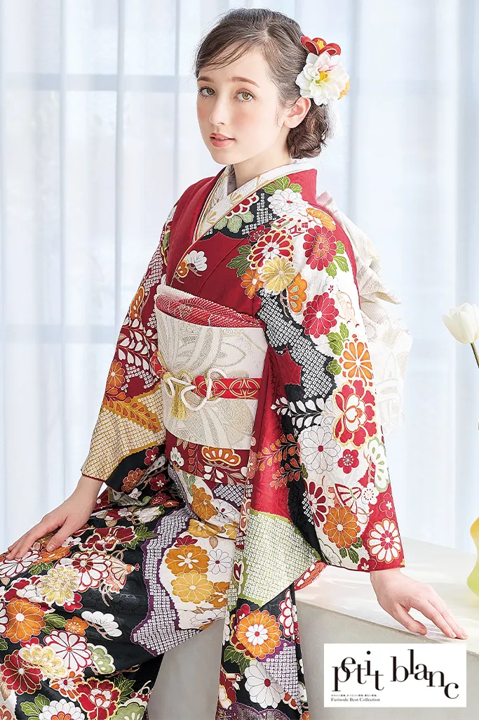 TAKAZENのレンタル振袖 正統派古典　赤/赤地　藤の花/菊柄　清楚　定番　人気　上品　はんなり　柄小さめ【通販可】K1218