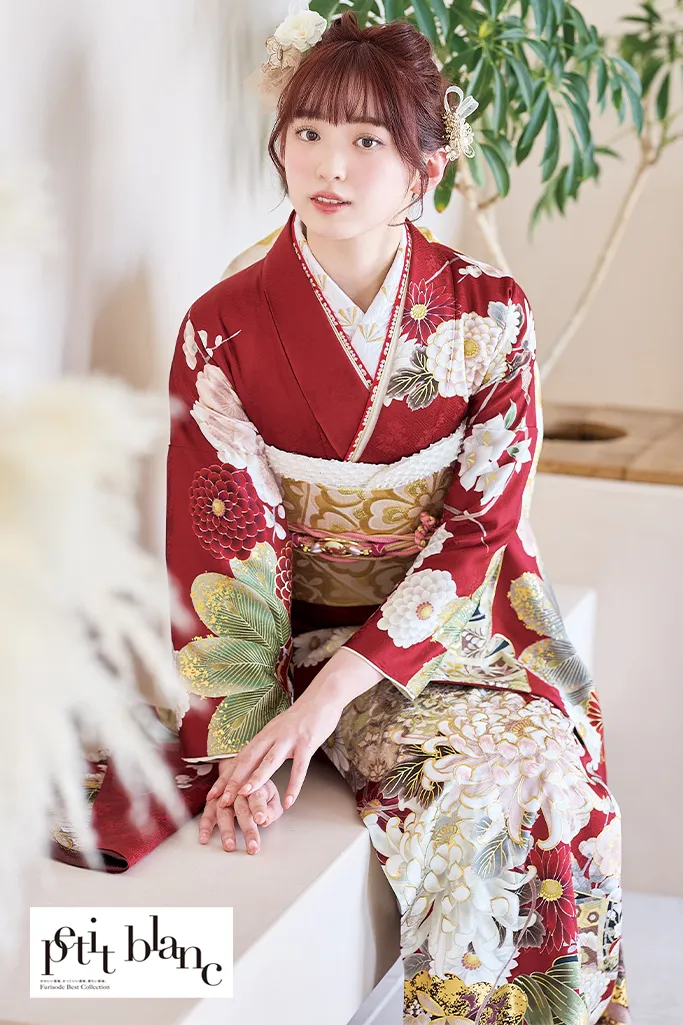TAKAZENのレンタル振袖 正統派古典　赤地　乱菊柄/大柄　清楚　定番　人気　上品　はんなり　大人っぽい【通販可】K1220