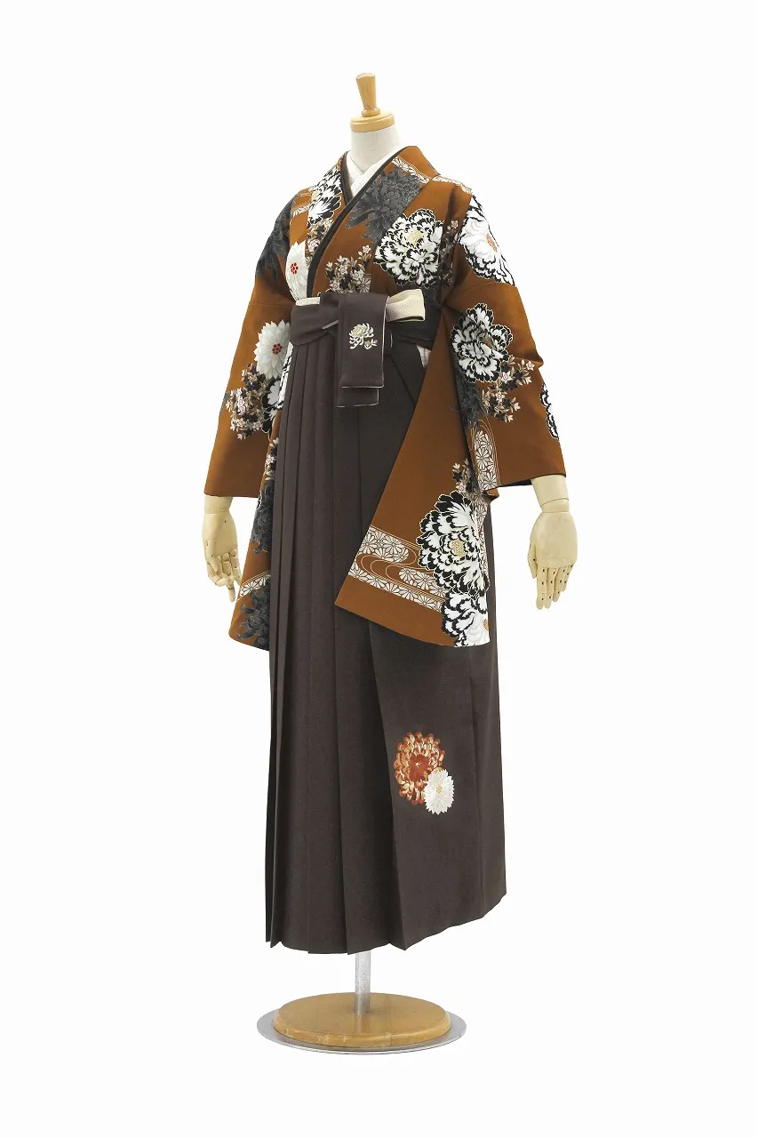 TAKAZENのレンタル袴 玉城ティナ×紅一点ブランド袴　テラコッタ　古典柄　大人っぽい　渋い　上品　暖色系【通販可】R26065