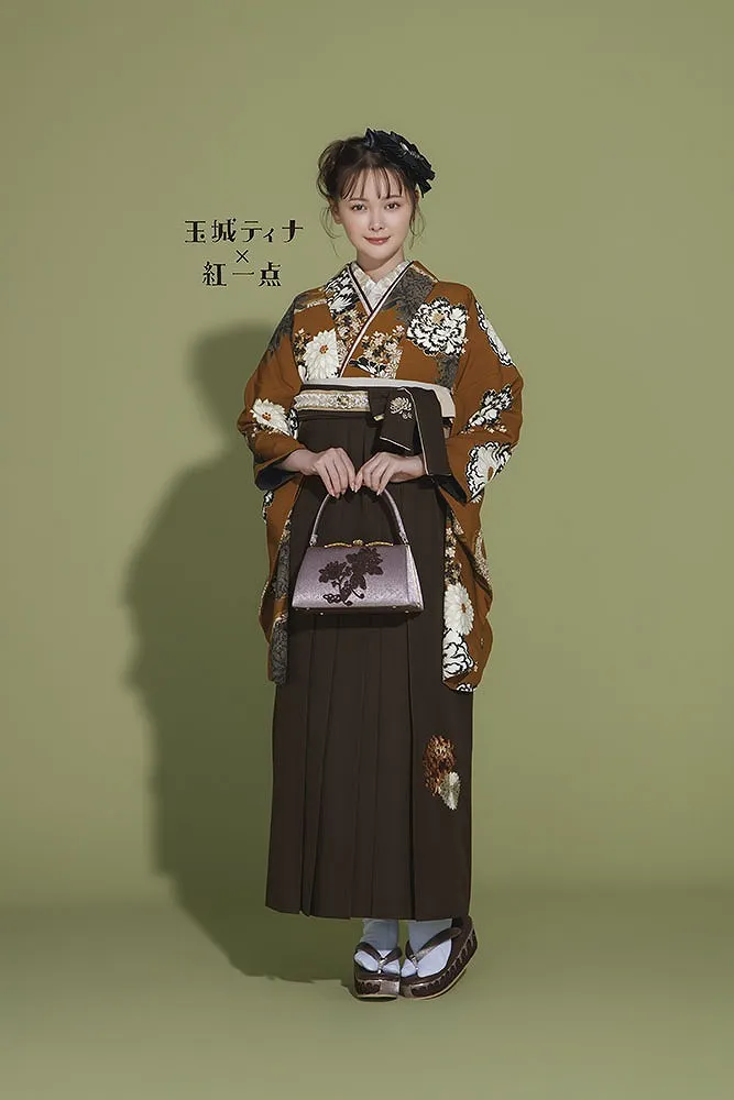 TAKAZENのレンタル袴 玉城ティナ×紅一点ブランド袴　テラコッタ　古典柄　大人っぽい　渋い　上品　暖色系【通販可】R26065