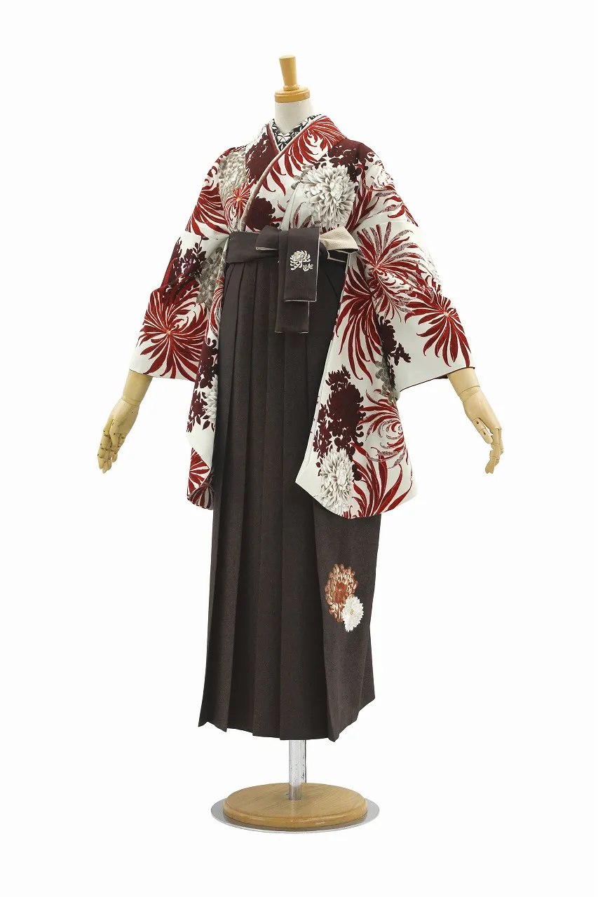 TAKAZENのレンタル袴 玉城ティナ×紅一点ブランド袴　白/赤　乱菊柄　大人っぽい　かっこいい　古典系　きれいめ【通販可】R26066