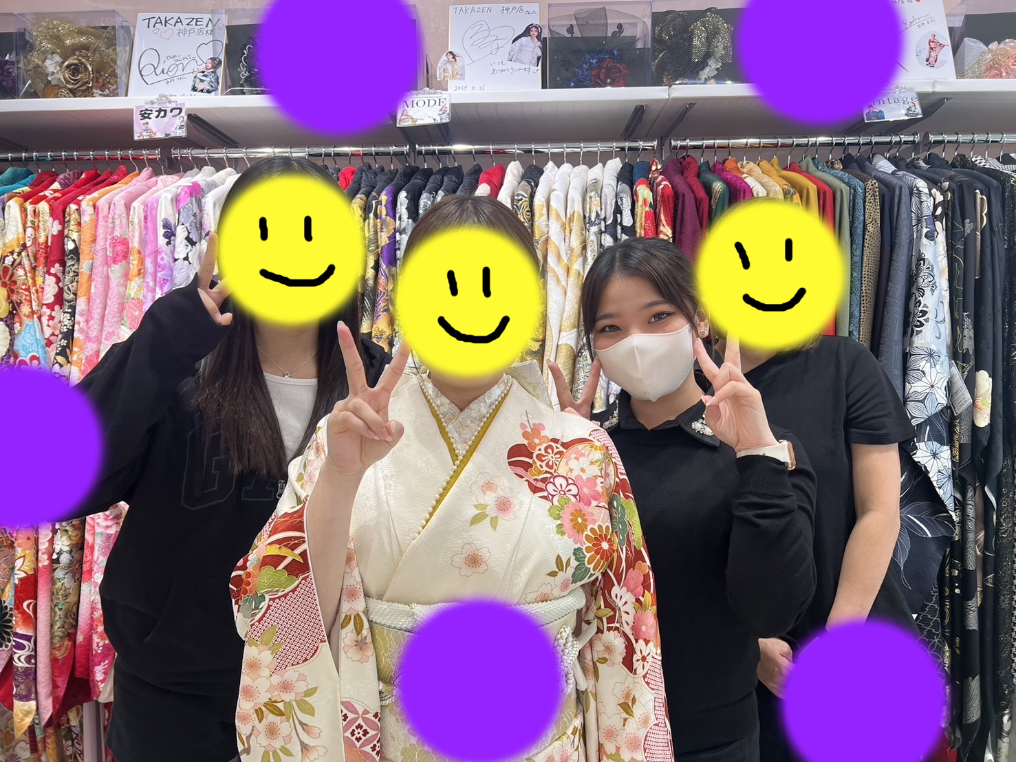TAKAZEN神戸旧居留地店　前撮り撮影会　イマドキ　カワイイ　コディネート　振袖　レンタル　袴　
