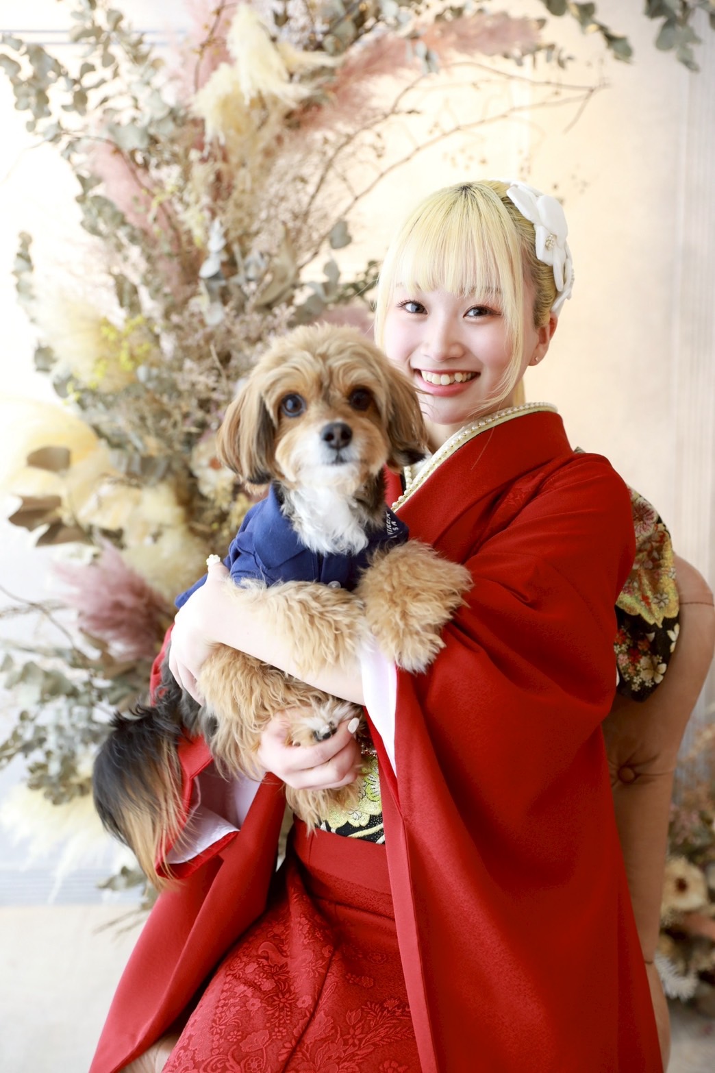 前撮り　振袖　撮影会　ペット　ワンちゃん　カワイイ