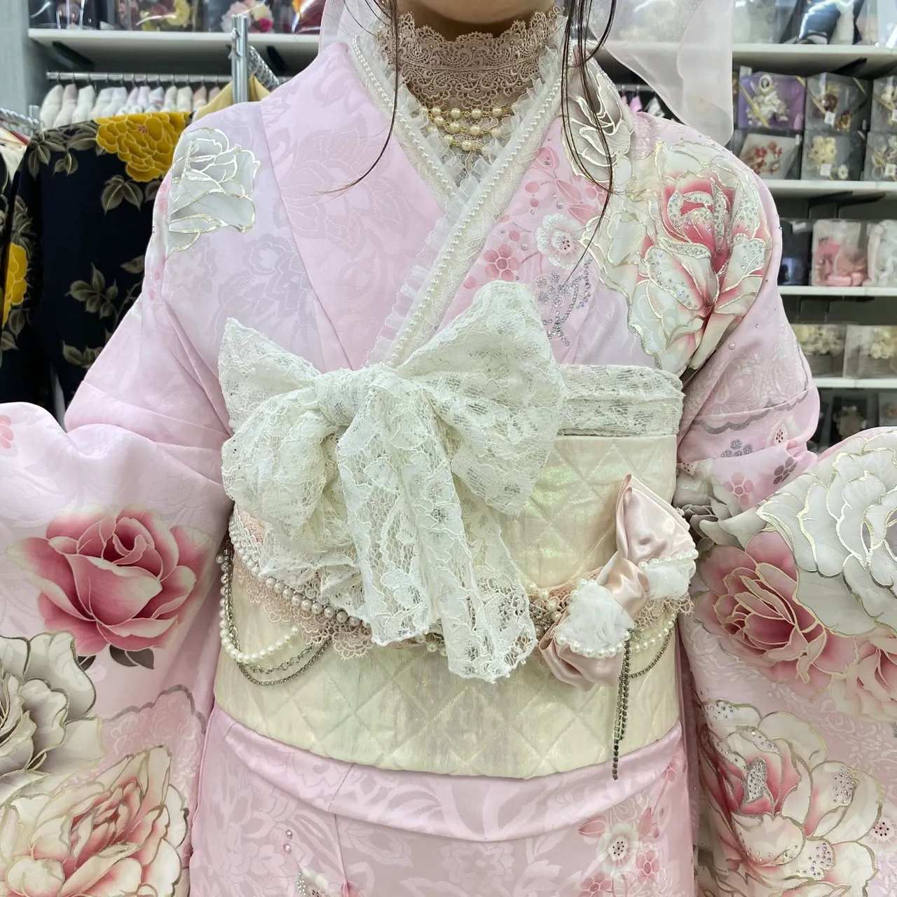 振袖レンタル　奈良　帯揚　アレンジ　リボン　レース　ガーリー　橿原　かわいい　おしゃれ　個性派　かわいい　かっこいい　くすみ　イマドキ　南琴奈　LOOKBOOK