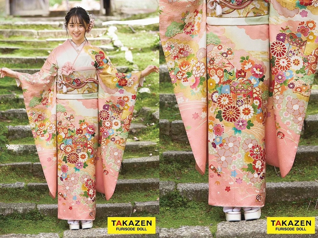 振袖　レンタル　奈良 正統派古典柄振袖　吉澤織物/最高級金彩手描友禅　白/ピンク　菊柄/貝桶柄　はんなり可愛い　清楚　おしとやか　南琴奈【通販可】23026