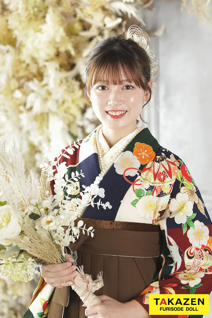 TAKAZENのレンタル袴 正統派古典　エンジ/青　鞠柄　清楚　王道　きれいめ　定番　今田美緒ブランド袴【通販可】K21010