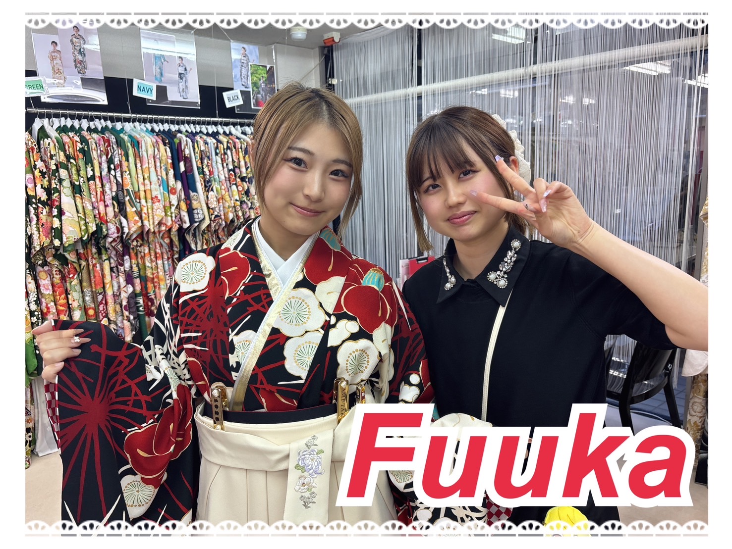 袴　前撮り撮影会　可愛い　おしゃれ　モード系　黒　オールブラックコーデ　レース/ジャガード生地　かっこいい　ギャル　レースインナーコーデ　今井アンジェリカ【通販可】R26003