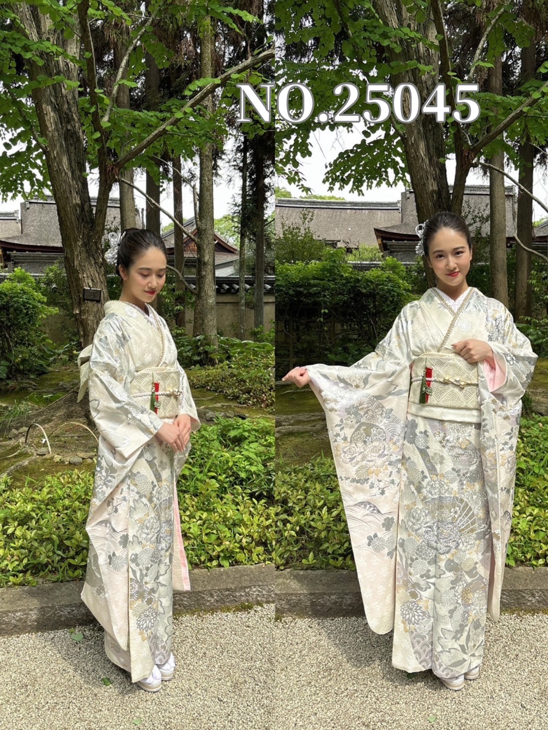 TAKAZEN橿原　奈良　橿原　成人式　振袖　振袖レンタル　前撮り　卒業式　袴レンタル最高級古典柄振袖　関芳/最高級金彩刺繍友禅　白/シルバー　扇面　キラキラ　綺麗　透明感のある　桂由美プレミアム　天翔天音【通販可】25045