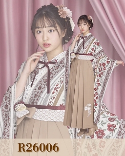 袴　前撮り撮影会　可愛い　おしゃれ　くすみカラーレトロ　ベージュ　アンティーク調　ゴブラン織り風　おしゃれ　かわいい　レトロモダン　藤岡舞衣【通販可】R26006