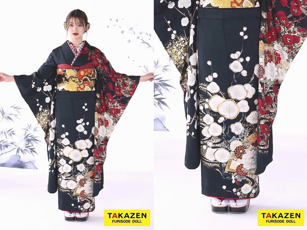 振袖　レンタル　奈良　振袖安い　最新作ヴィンテージスタイル　からし/マスタード/ビタミンカラー　無地　シンプル　個性派　目立つ　かぶらない　派手　ブーツコーデ　南琴奈【通販可】26063　最新作粋古典　黒/赤　梅柄/流水模様　かっこいい　大人っぽい　和柄　柄ちいさめ　渋い　南琴奈【通販可】26071
