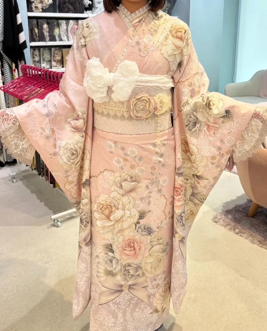 成人式　振袖レンタル　大阪　堺　コスメカラー　ピンク　インナーレース　かわいい　TAKAZENオリジナル