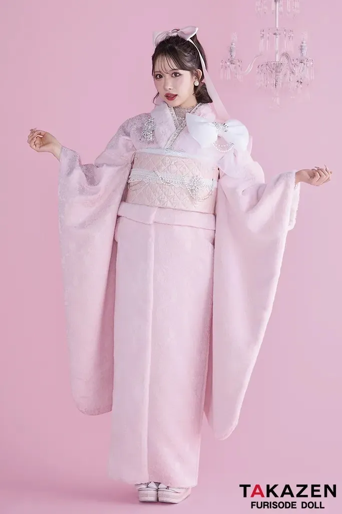 TAKAZEN　タカゼン　堺エリア　成人式振袖レンタル　ピンク振袖　可愛い　古典振袖　レース　キラキラ