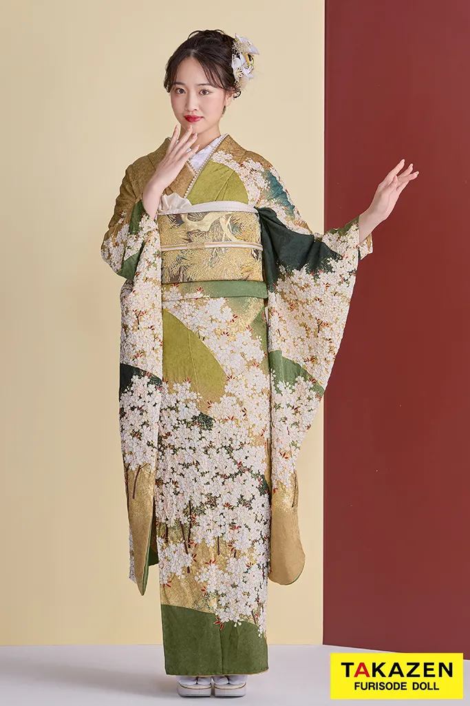 成人式振袖レンタル　緑　人気　大人っぽい