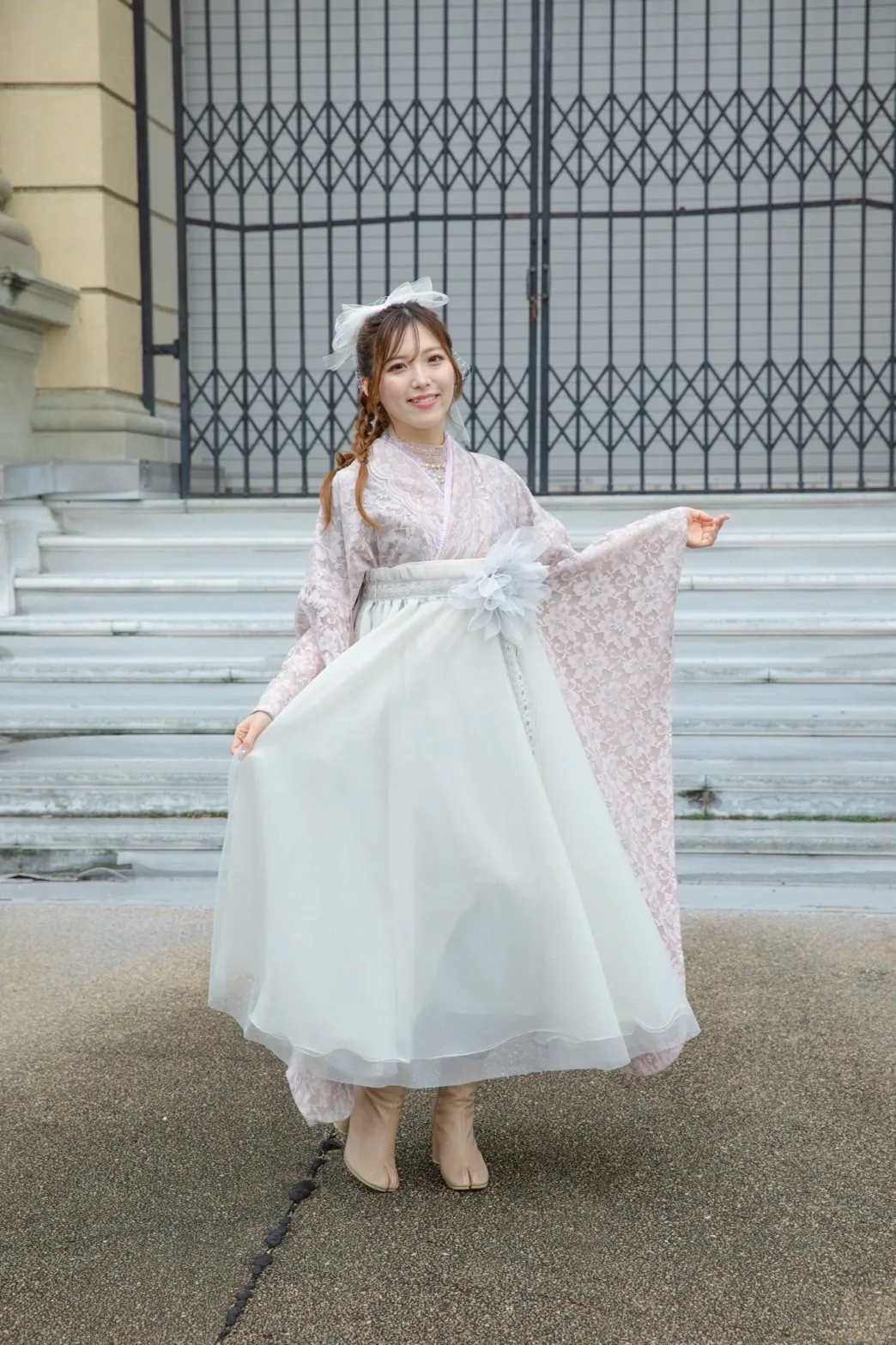 卒業式　袴レンタル　ドレス袴　レース　チュール　レースインナー　ブーツスタイル