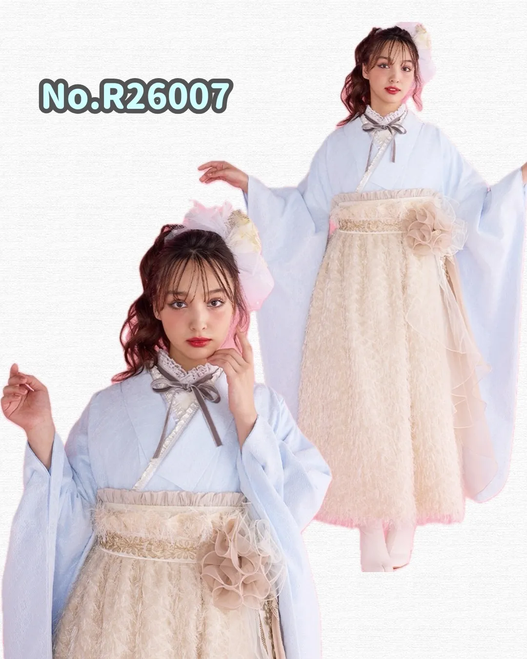 TKAZEN　タカゼン　袴　レンタル　水色　カワイイ　くすみ　ドレス袴