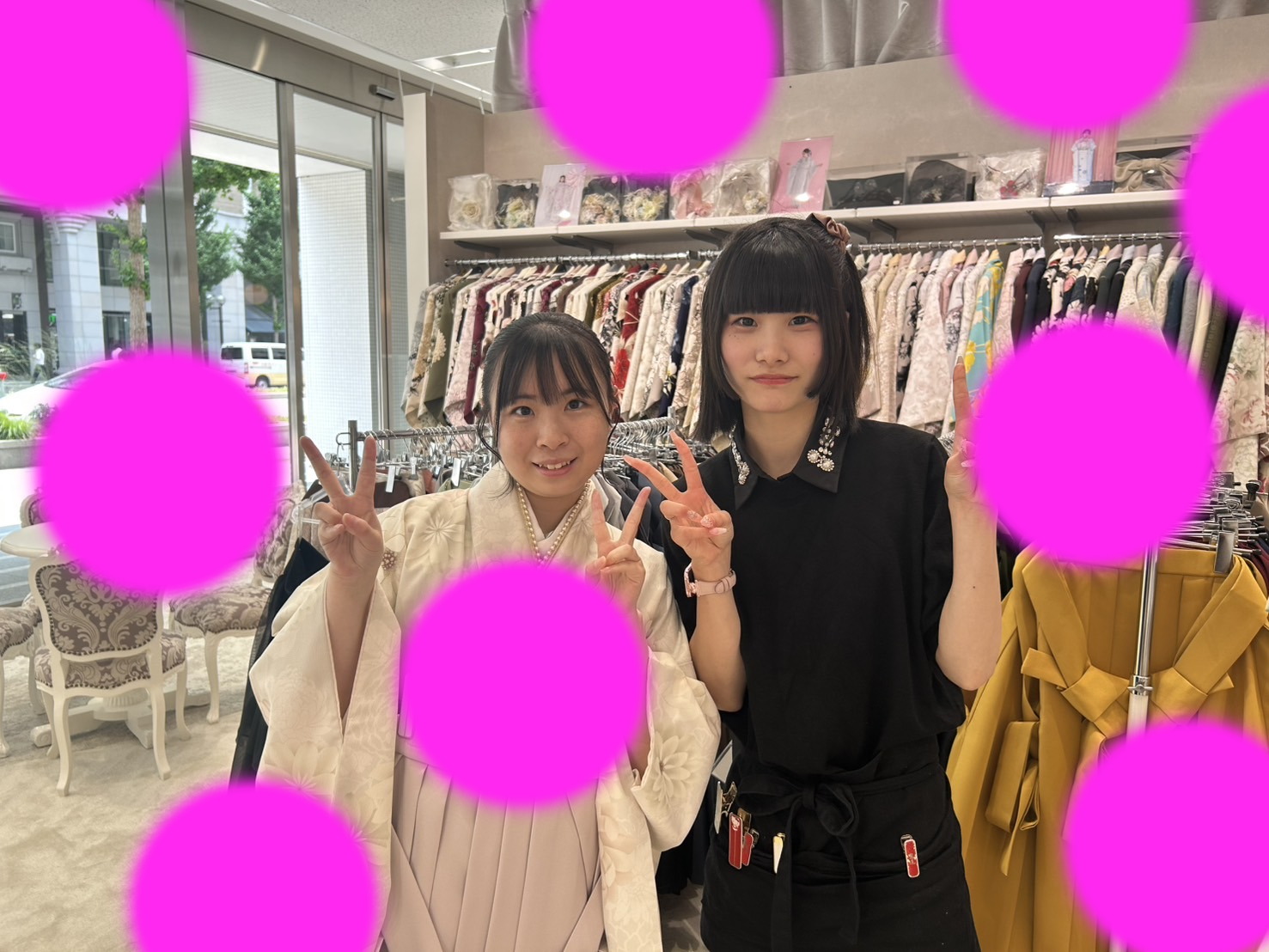 TAKAZEN神戸店　前撮り撮影会　イマドキ　カワイイ　コディネート　振袖　レンタル　袴　 ピンク色　くすみ