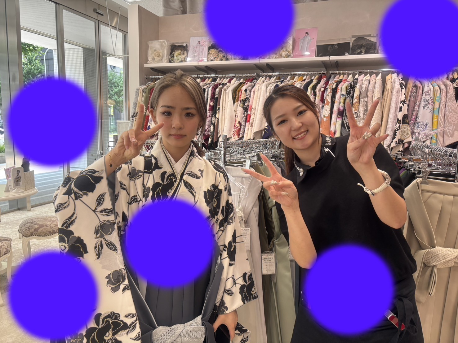 TAKAZEN神戸店　前撮り撮影会　イマドキ　カワイイ　コディネート　振袖　レンタル　袴　　白色　黒