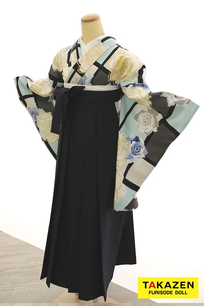 TAKAZENのレンタル袴 格安袴　セシルマクビー　水色　バラ柄　かわいい　ブランド袴　おしゃれ【通販可】Y20