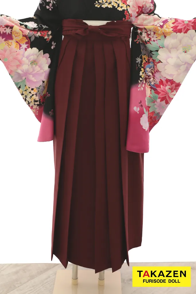TAKAZENのレンタル袴 安い　正統派古典袴　黒地/ピンク　牡丹柄　大人っぽい　かっこいい【通販可】Y21