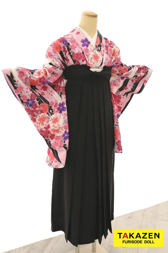 TAKAZENのレンタル袴 安い　正統派古典袴　ピンク　矢絣柄/桜柄　可愛い　清楚　おしとやか系【通販可】Y22