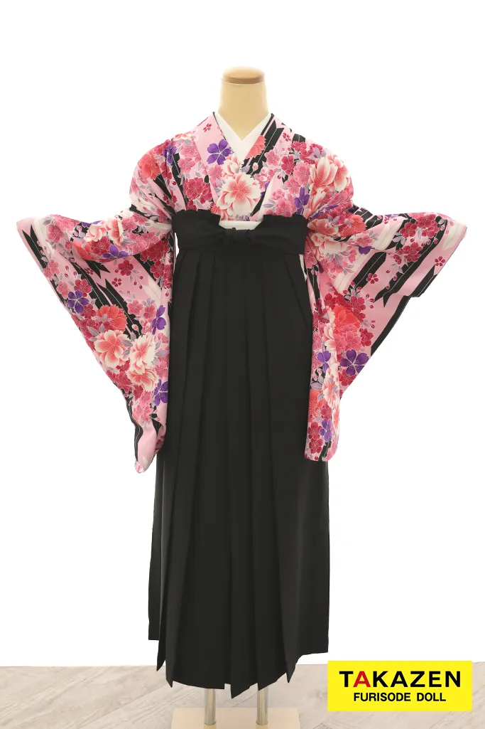 TAKAZENのレンタル袴 安い　正統派古典袴　ピンク　矢絣柄/桜柄　可愛い　清楚　おしとやか系【通販可】Y22