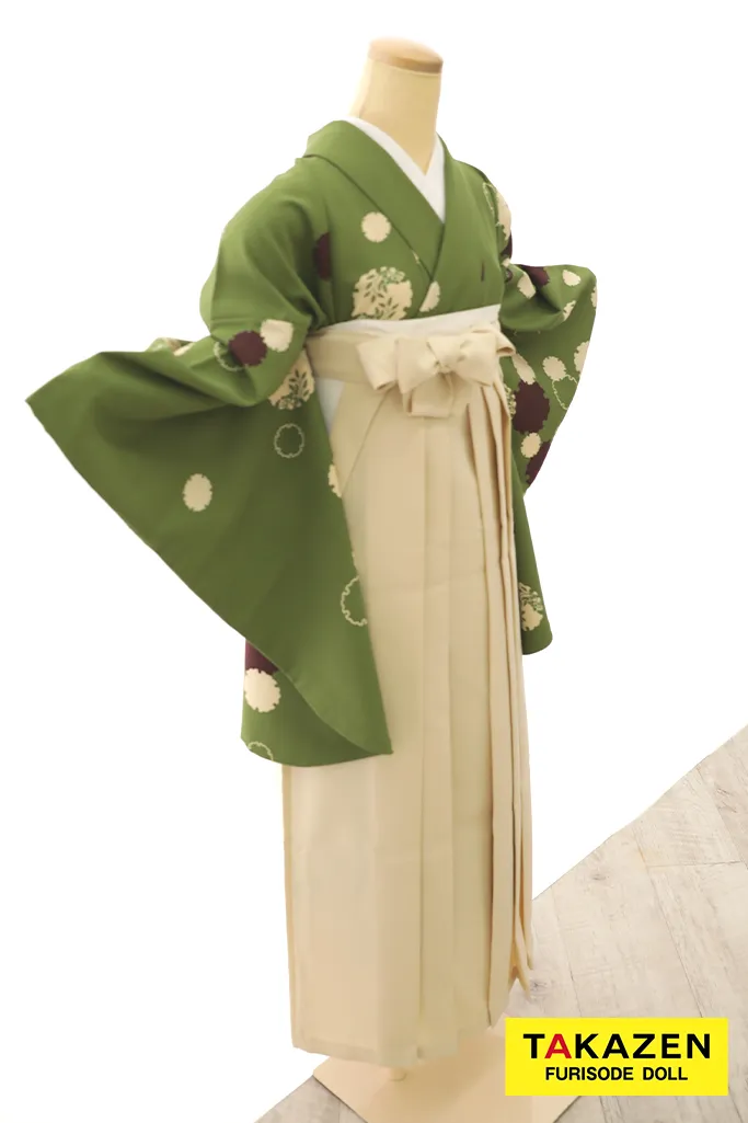 TAKAZENのレンタル袴 格安袴　正統派古典袴　抹茶　古典柄　シンプル　清楚　きれいめ【通販可】Y24