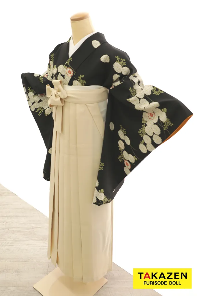 TAKAZENのレンタル袴 格安袴　正統派古典　黒　菊柄　シンプル　すっきり　上品　おしとやか【通販可】Y26