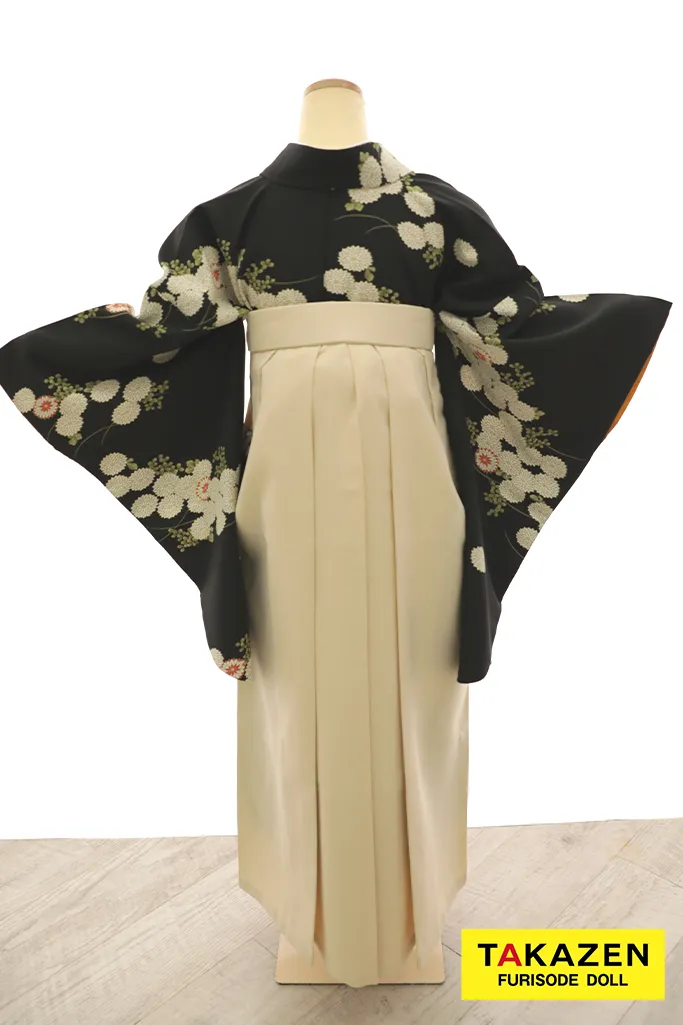 TAKAZENのレンタル袴 格安袴　正統派古典　黒　菊柄　シンプル　すっきり　上品　おしとやか【通販可】Y26