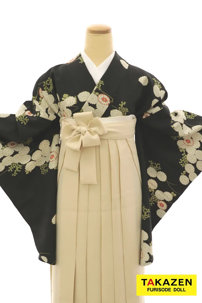 TAKAZENのレンタル袴 格安袴　正統派古典　黒　菊柄　シンプル　すっきり　上品　おしとやか【通販可】Y26