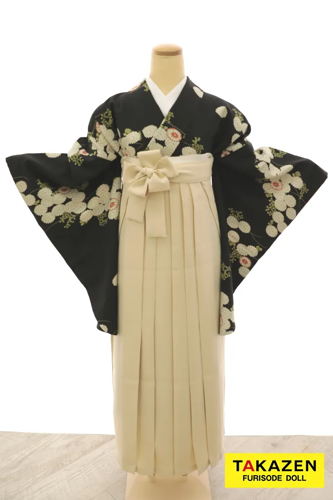 TAKAZENのレンタル袴 格安袴　正統派古典　黒　菊柄　シンプル　すっきり　上品　おしとやか【通販可】Y26