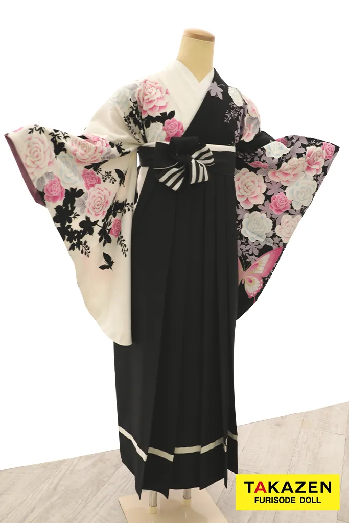 TAKAZENのレンタル袴 格安袴　地雷系　黒/白　牡丹柄　人とかぶらない　目立つ　ガーリー【通販可】Y27